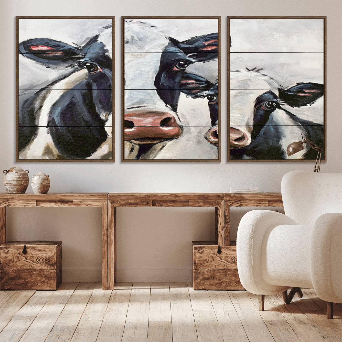 -Vintage Baby and Mom Cattle Wall Art Canvas Print