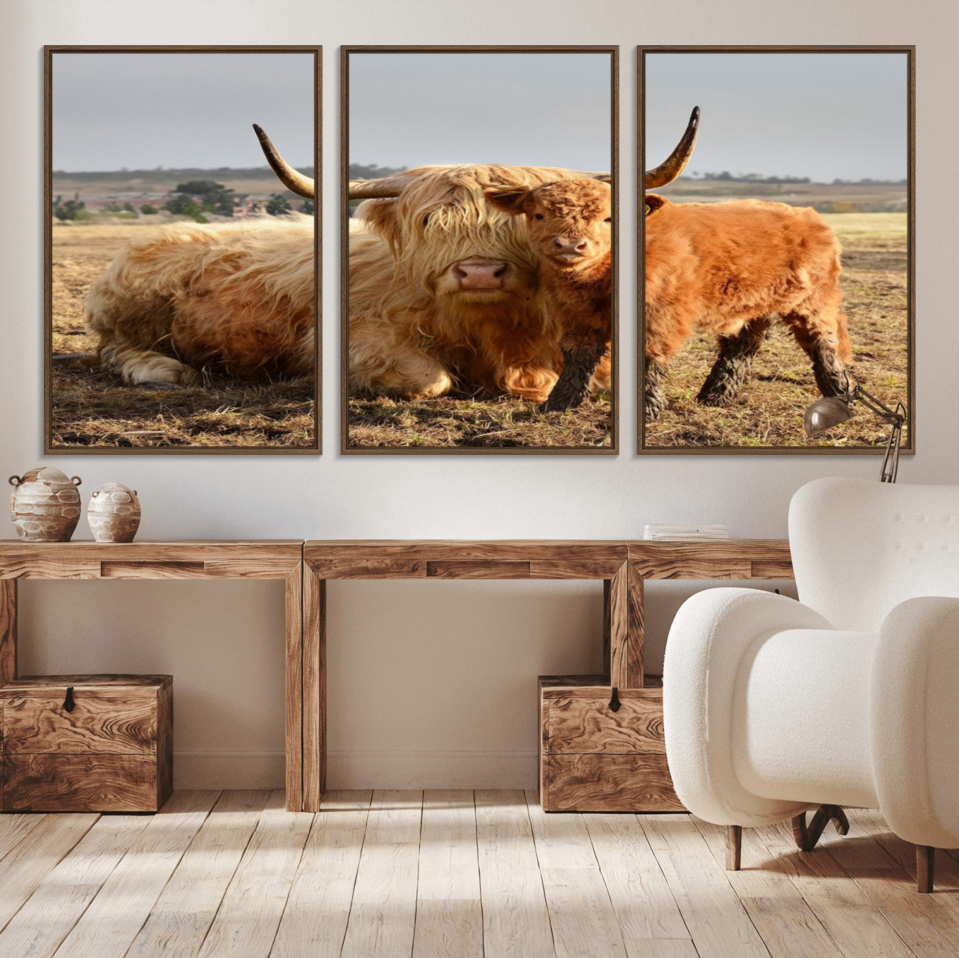MGV-FC-60X30-3P - Highland Cow Canvas Wall Art Animal Print for Farm House Decor
