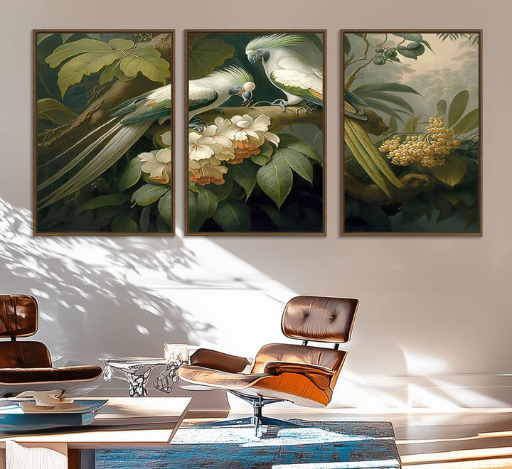 The Tropical Paradise Wall Art features a parrot in a lush forest.