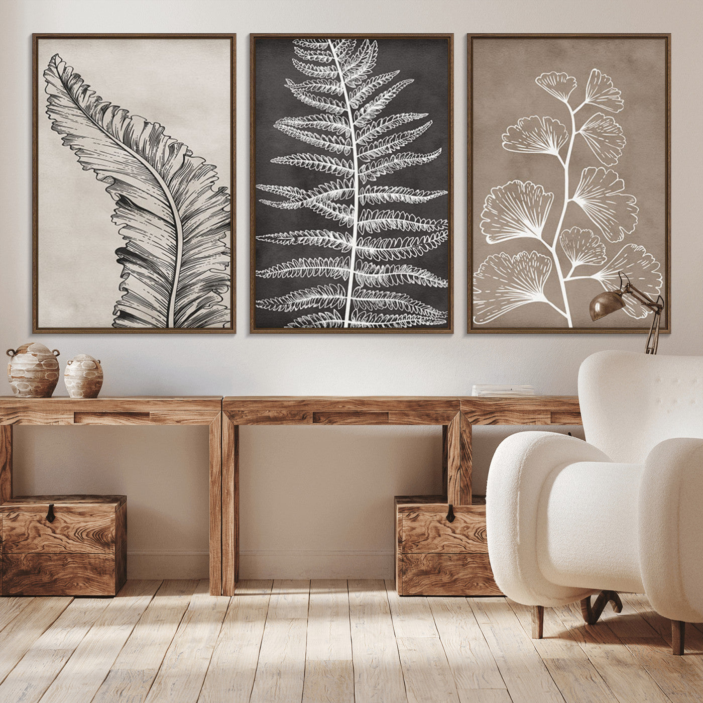 MGV-FC-60X30-3P - Minimalist Botanical Wall Art Canvas Print, Framed and Ready to Hang - Nature Art Print for Home