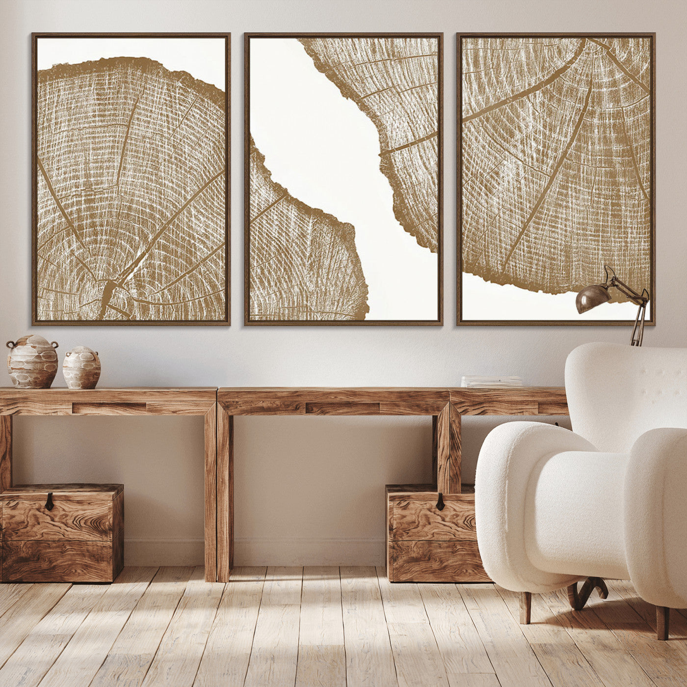 -Rustic Brown Tree Ring Wall Art Canvas Print – Framed and Ready to Hang – Elegant Nature-Inspired