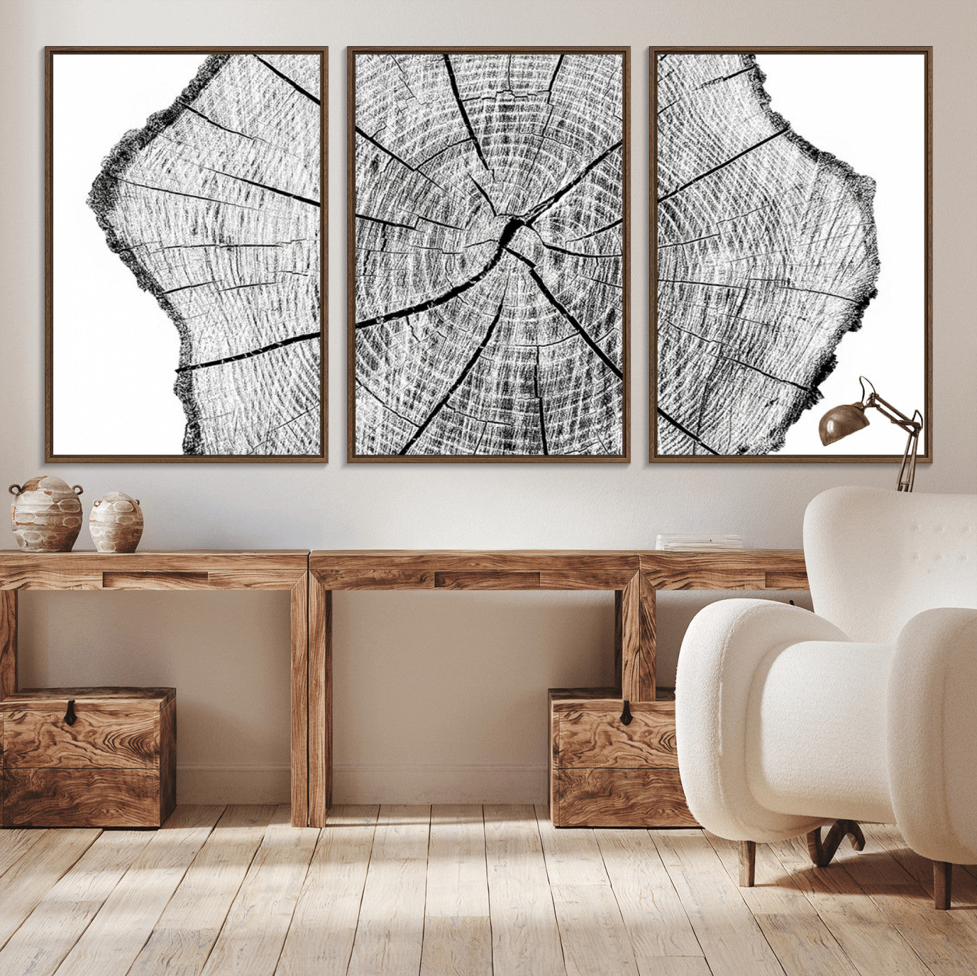 -Rustic Tree Ring Wall Art Canvas Print – Framed and Ready to Hang – Perfect for Nature-Inspired and