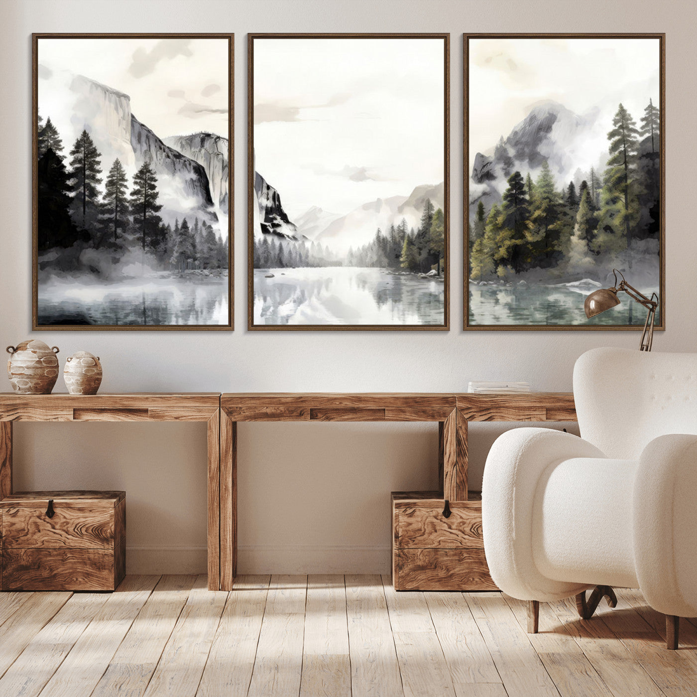 MGV-FC-60X30-3P - Yosemite Valley Wall Art Canvas Print – Framed and Ready to Hang – Majestic Nature Landscape Décor