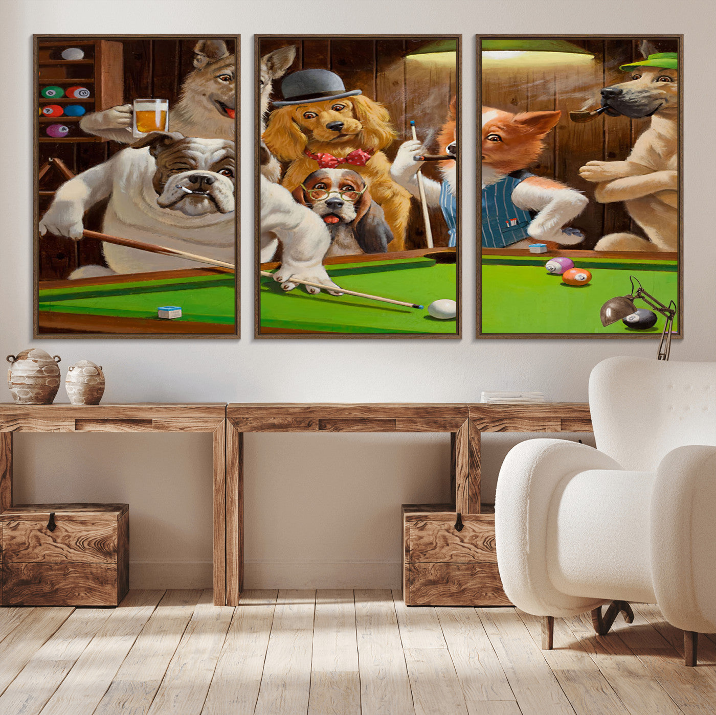 MGV-FC-60X30-3P - Dogs Playing Pool Canvas Wall Art Funny Gifts Dog Print