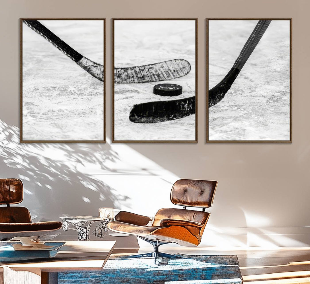 The dining room showcases Winter Ice Hockey Sport Canvas Art.