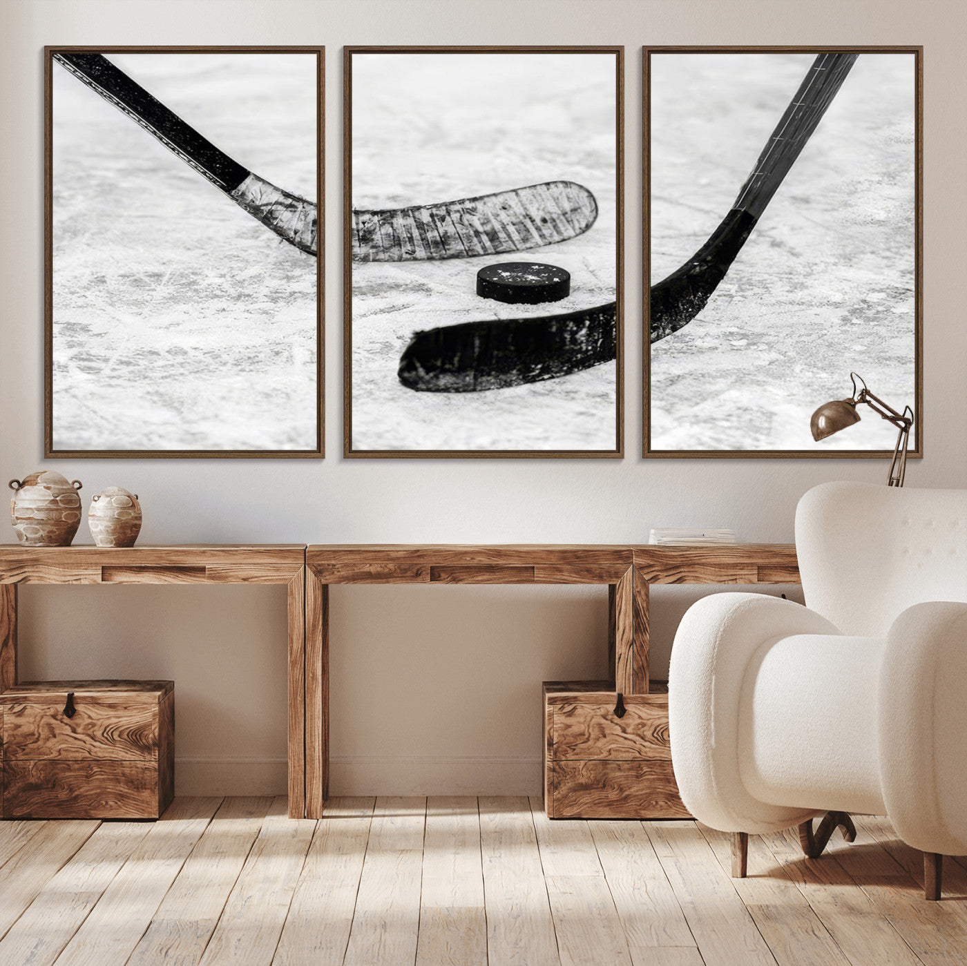 MGV-FC-60X30-3P - Winter Ice Hockey Sport Canvas Wall Art Print - Hockey Wall Art Print