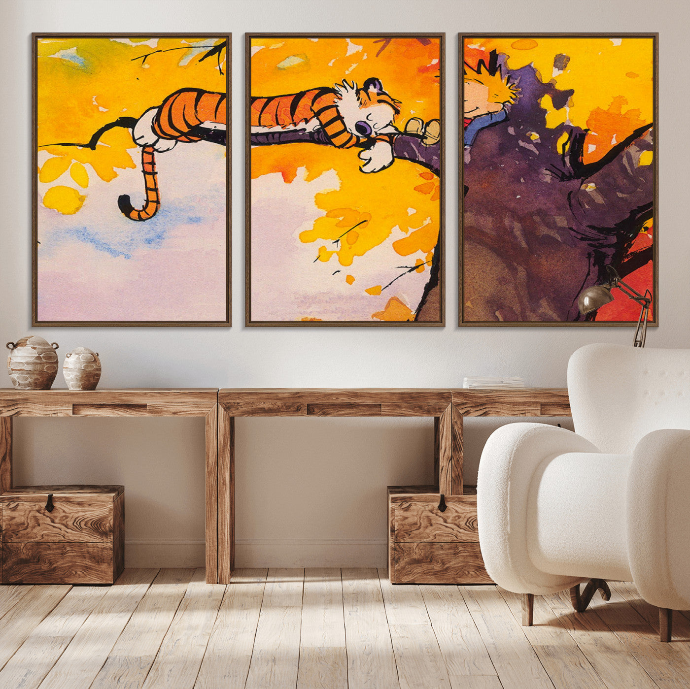 MGV-FC-60X30-3P - Calvin and Hobbes Tree Scene Canvas Print | 3 Panel Large Wall Art for Living Room or Kid’s Room,