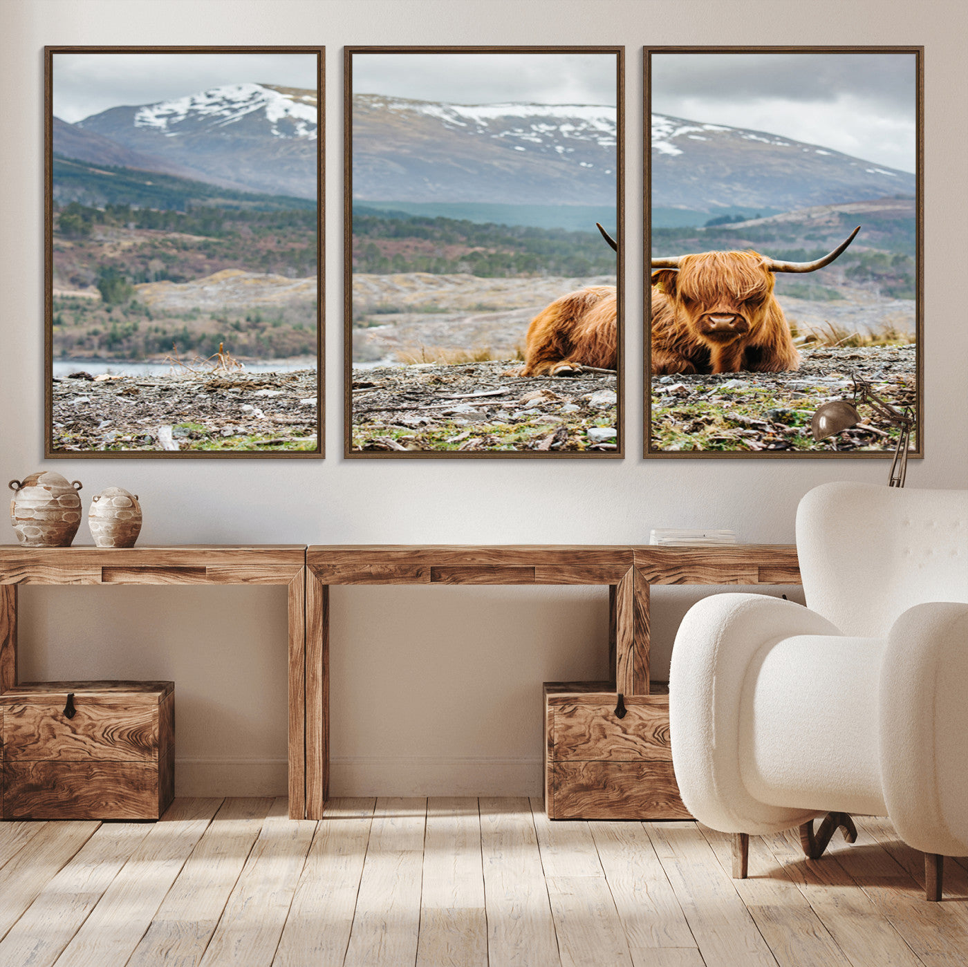 80252-MGV-CV-36X24-Highland Cow Horn Farm Wall Art Canvas Print
