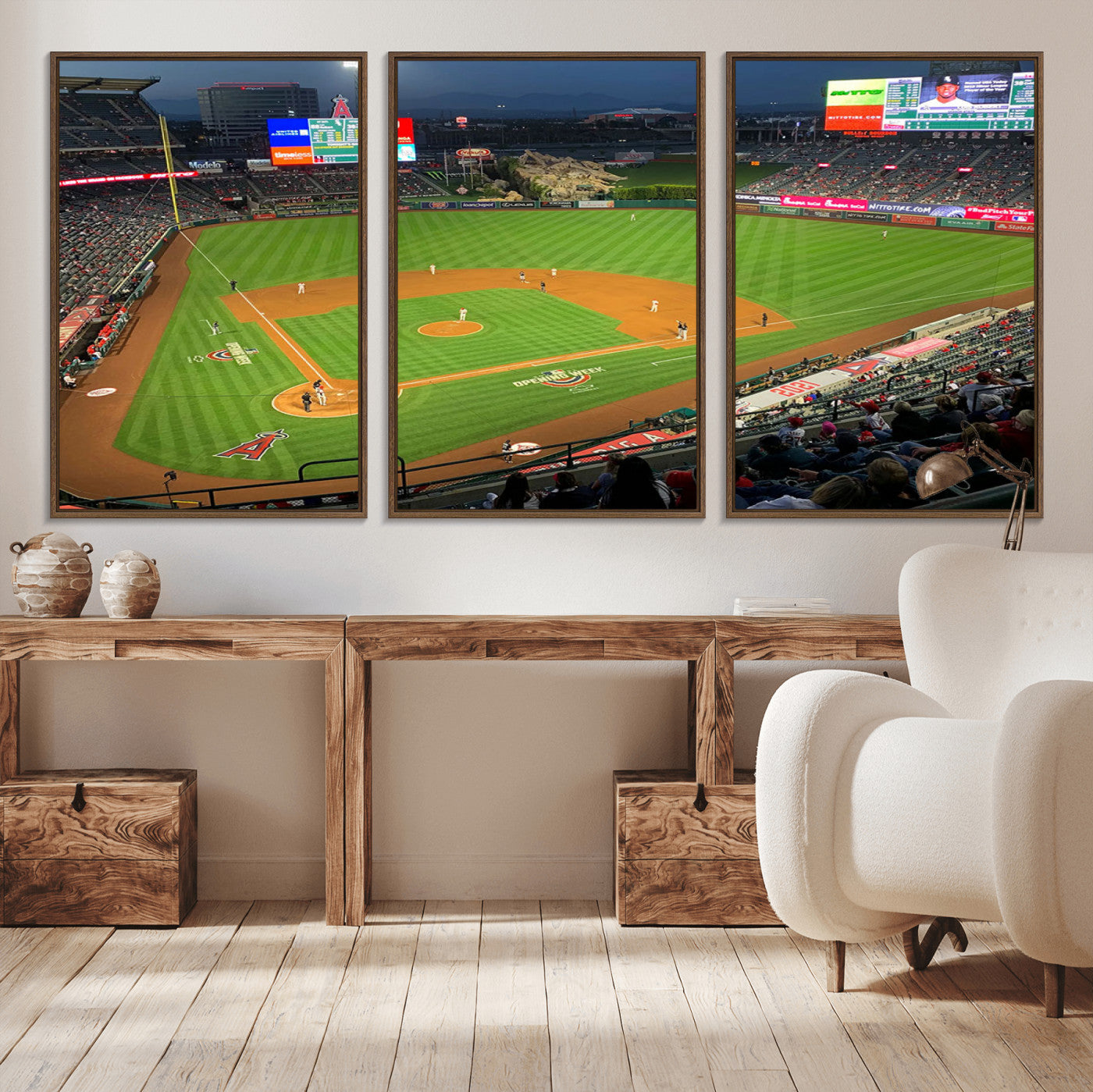 MGV-FC-60X30-3P - Angel Stadium Aerial View – Los Angeles Angels Baseball Canvas Print, Framed, Ready to Hang