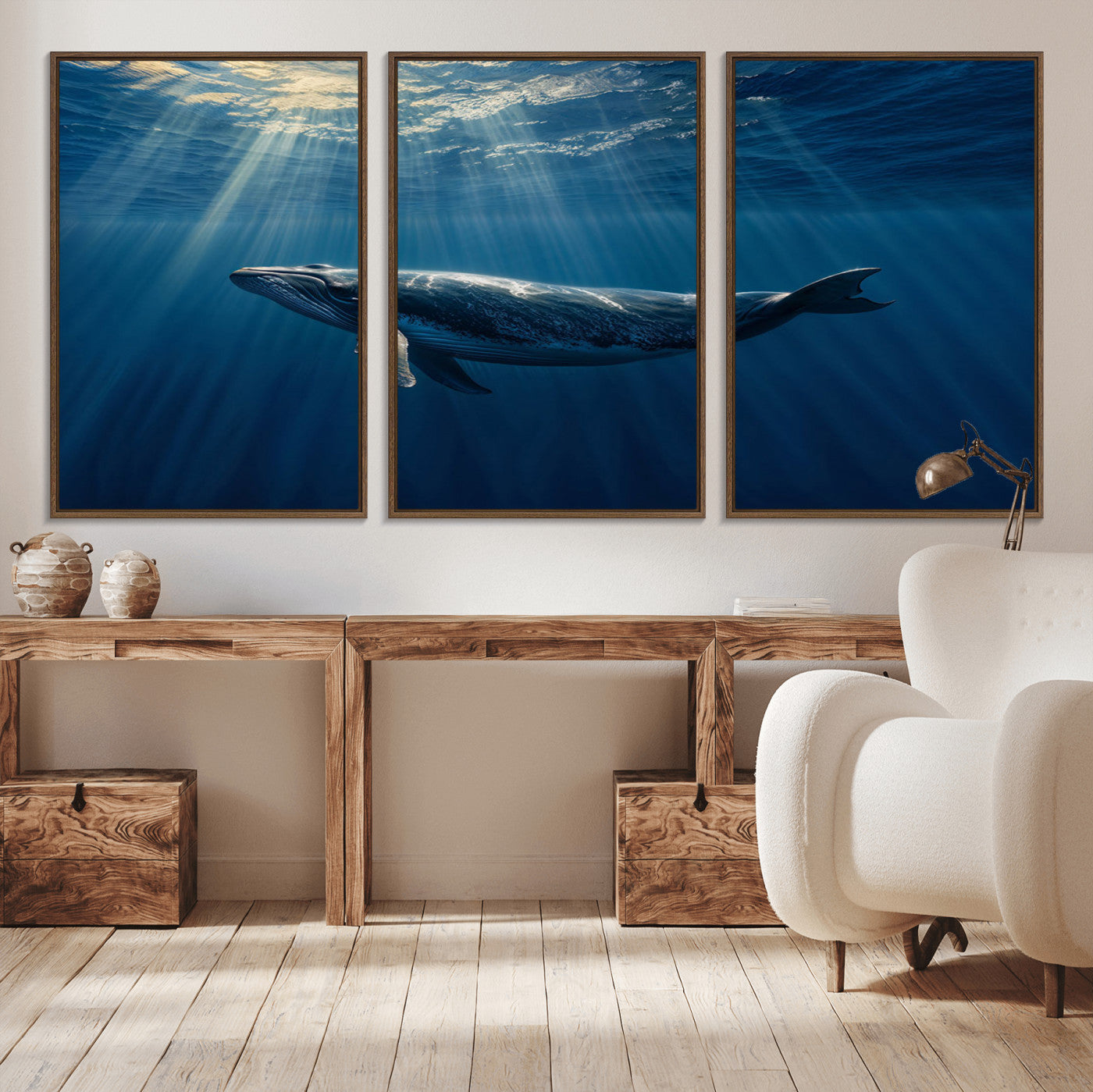 -Whale under Ocean Wall Art Canvas Print