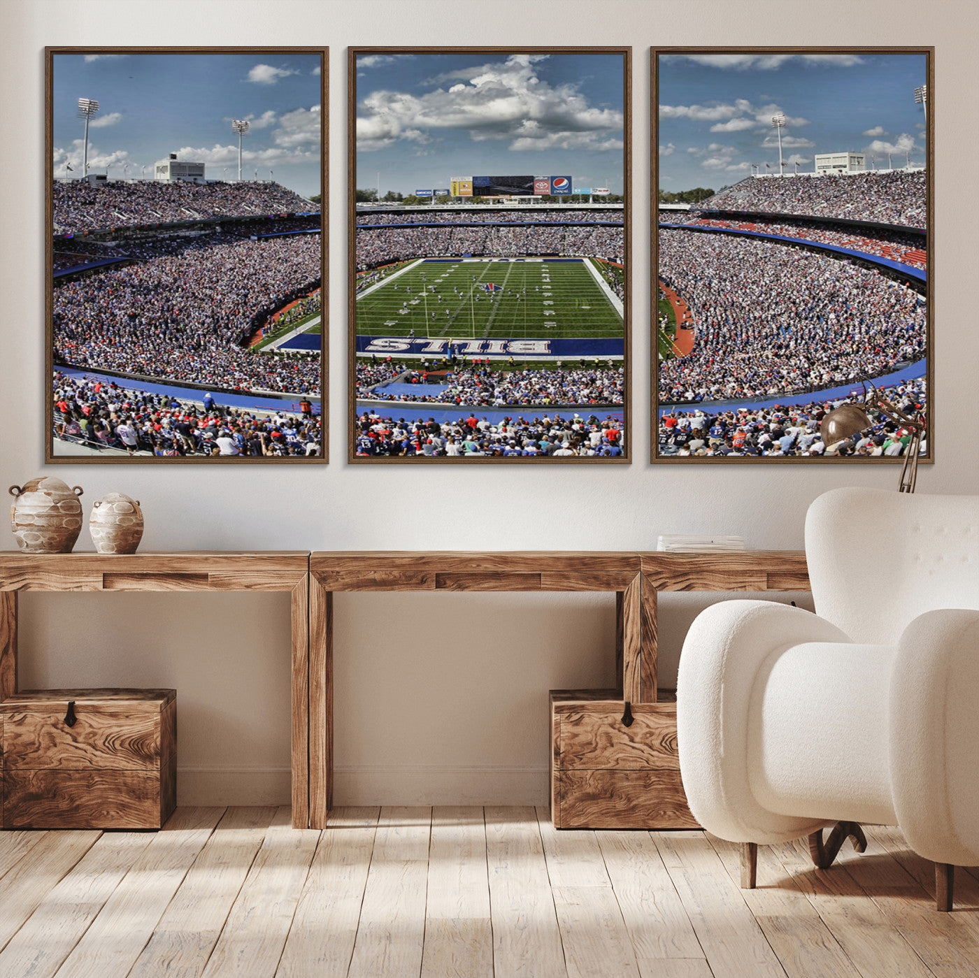 MGV-FC-60X30-3P - Buffalo Bills Highmark Stadium Wall Art Canvas Print - Bills Stadium Game Day Triple Canvas Wall Art - Buffalo Bills NFL Match