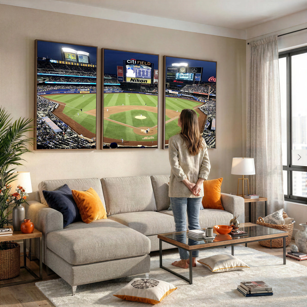 87666-MGV-CV-36X24 - Citi Field Wall Art Print | 3-Panel New York Mets Baseball Stadium Canvas Print | Framed Sports