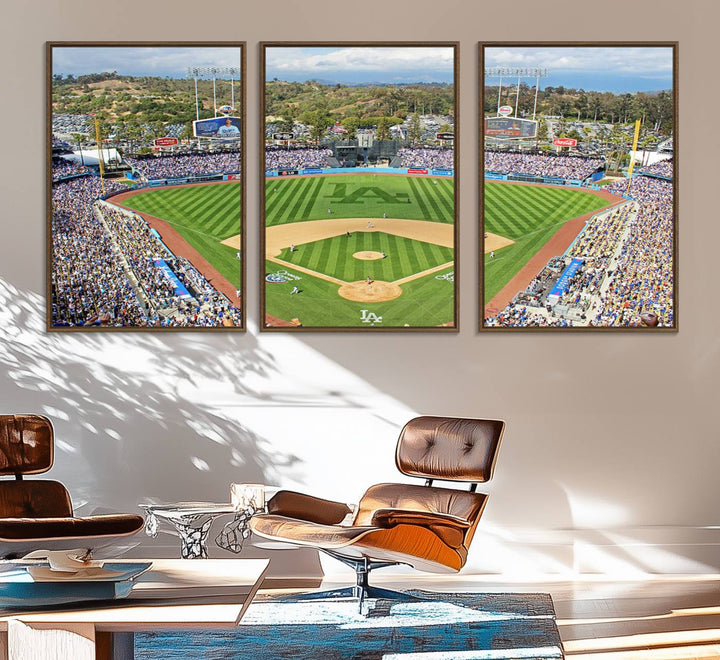 Aerial view of a sunny game day at Citi Field, captured in a 3-panel canvas print wall art.