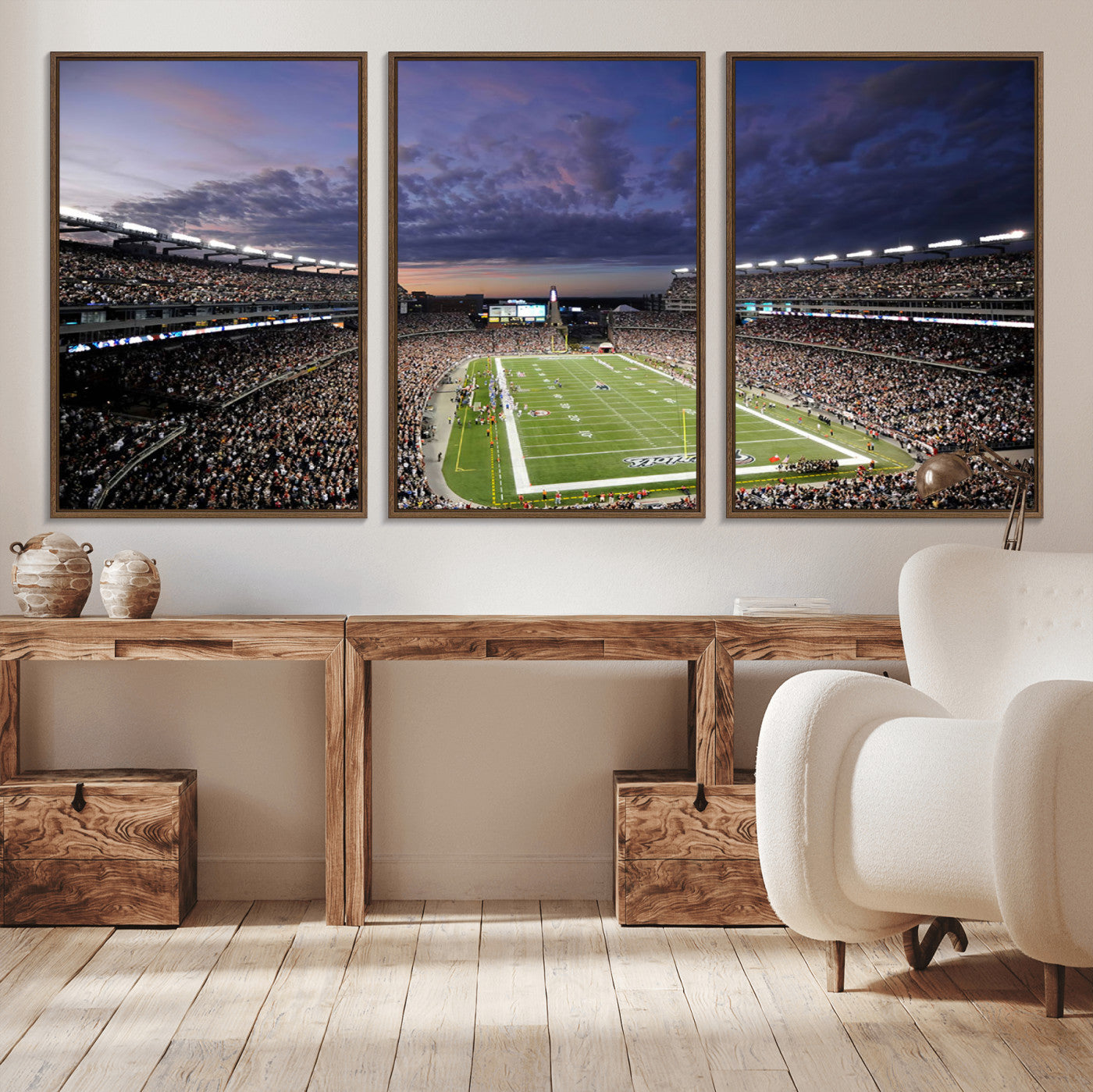 MGV-FC-60X30-3P - New England Patriots Football Team Print - Foxborough Gillette Stadium Wall Art Canvas Print