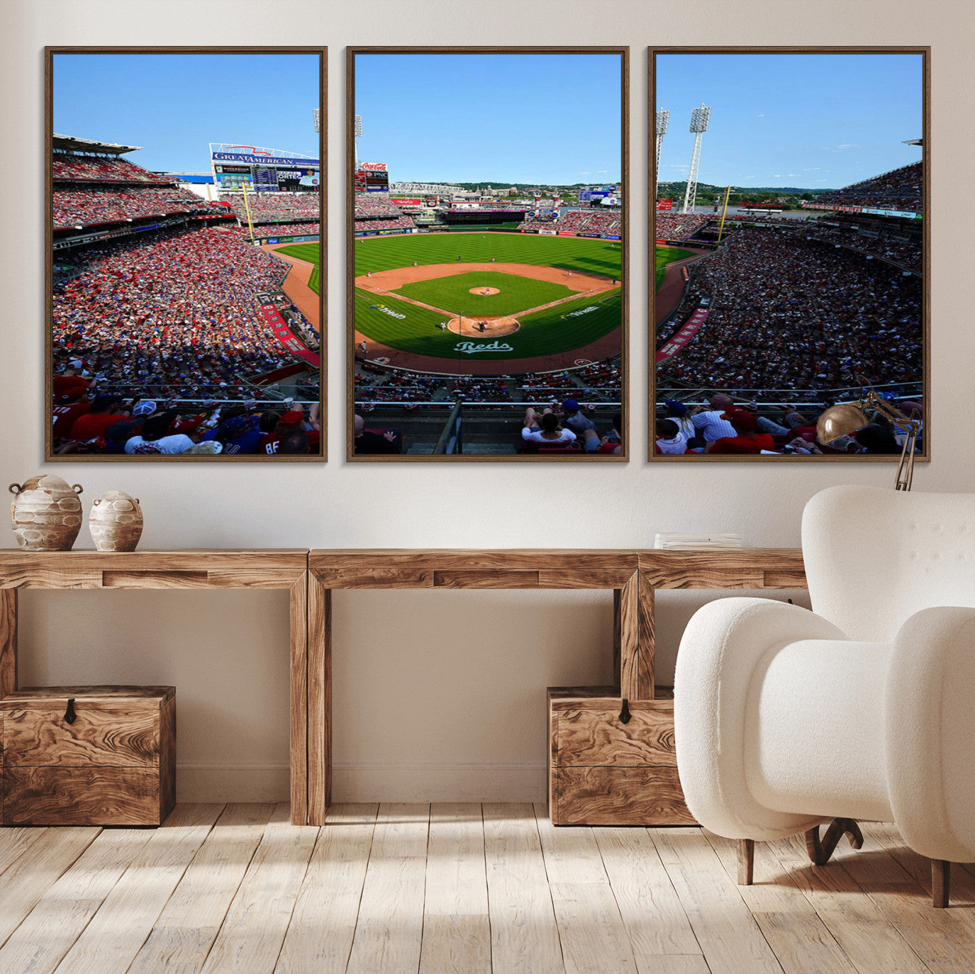 MGV-FC-60X30-3P - Cincinnati Reds Baseball Team Print - Great American Ball Park Stadium Wall Art Canvas Print