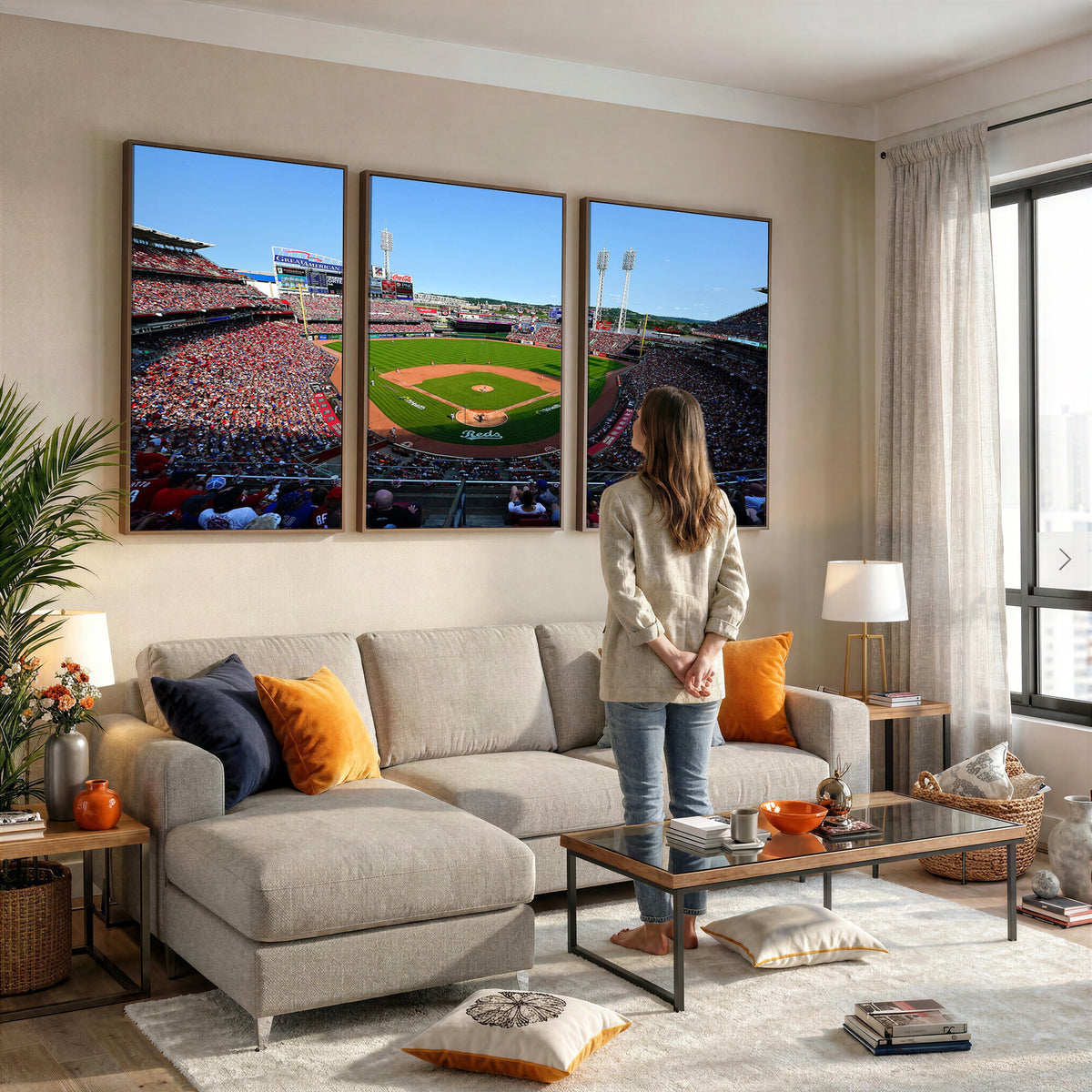 90998-MGV-CV-36X24 - Cincinnati Reds Baseball Canvas Print | Great American Ball Park Stadium Wall Art