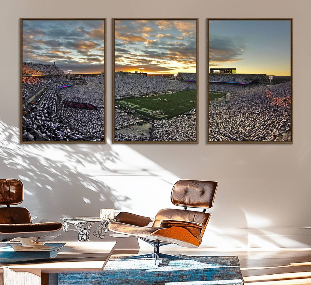 Enhance your dining area with team spirit by mounting the Beaver Stadium Wall Art, capturing sunsets in elegant style.