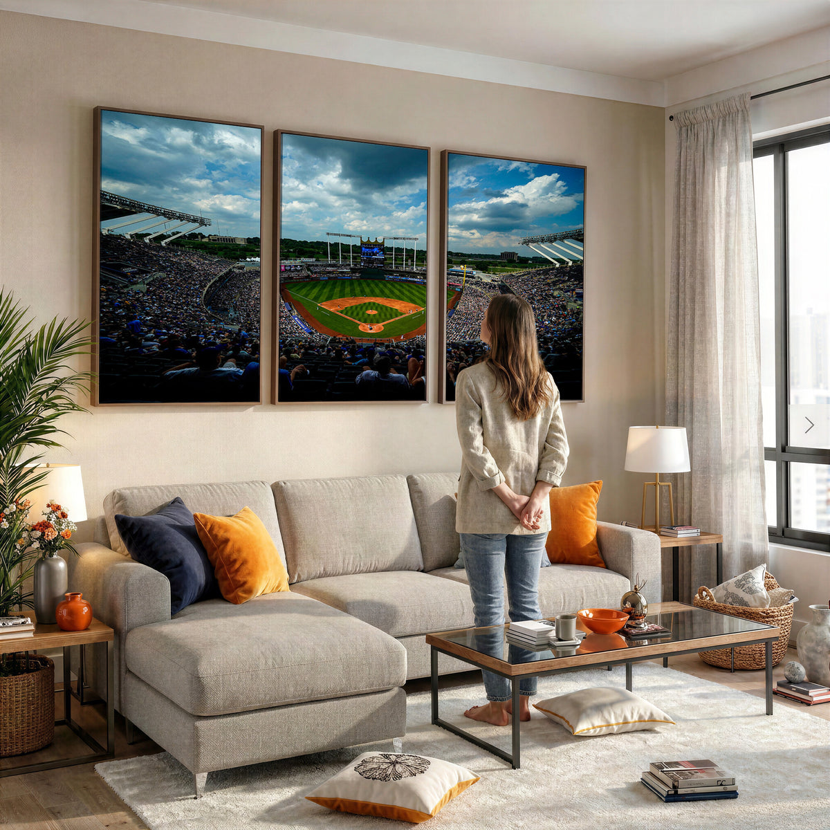 37127-MGV-CV-36X24 - 3-Panel Kauffman Stadium Wall Art Print | Large Kansas City Royals Baseball Canvas