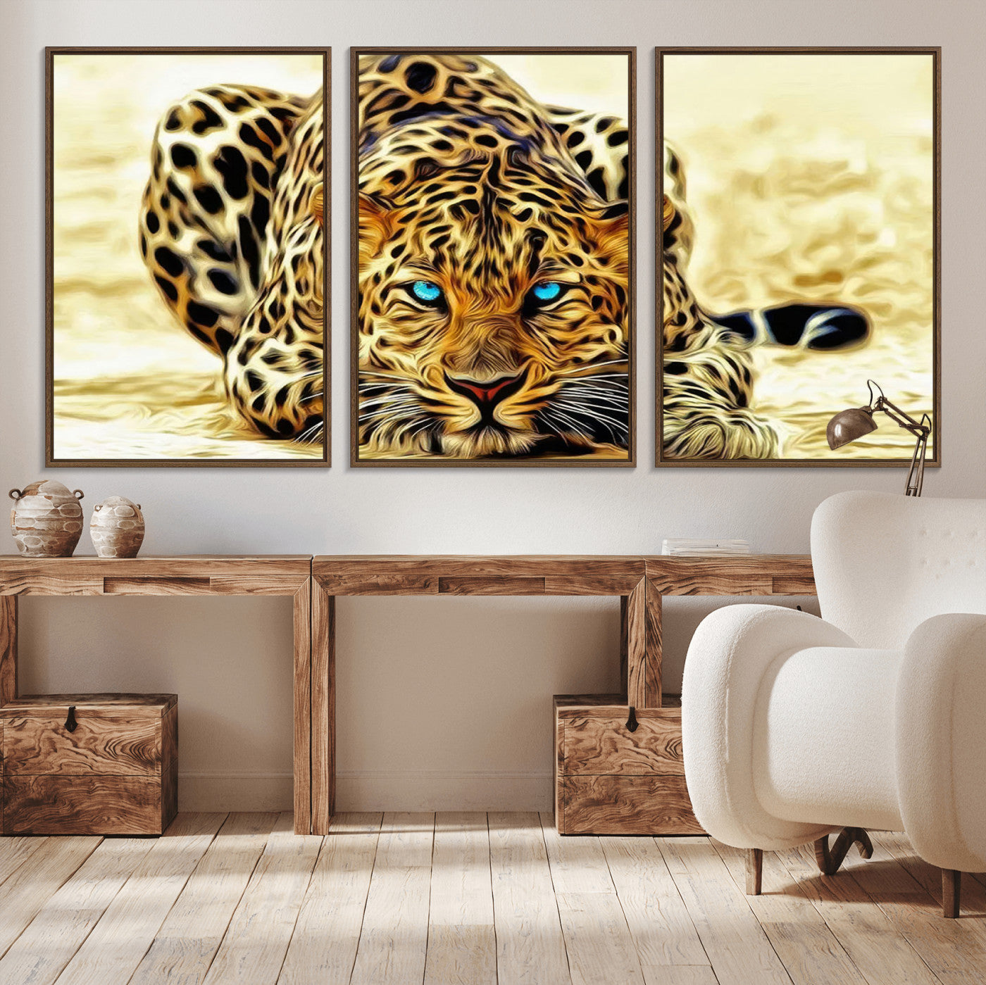 -Blue-Eyed Leopard Canvas Wall Art - Framed Animal Print Ready to Hang - Fierce and Bold Decor for