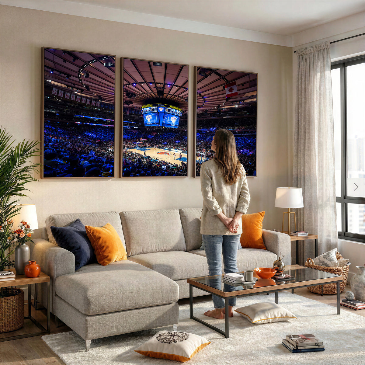 20491-MGV-CV-36X24 - Madison Square Garden Basketball Print Canvas, Basketball Game Triple Canvas Wall Art