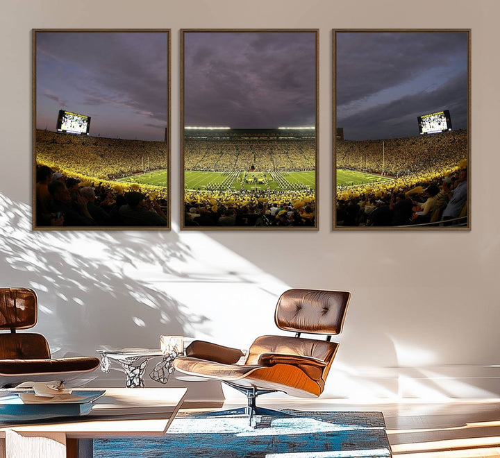 Michigan Stadium Wall Art Canvas Print of a night game by the Wolverines.