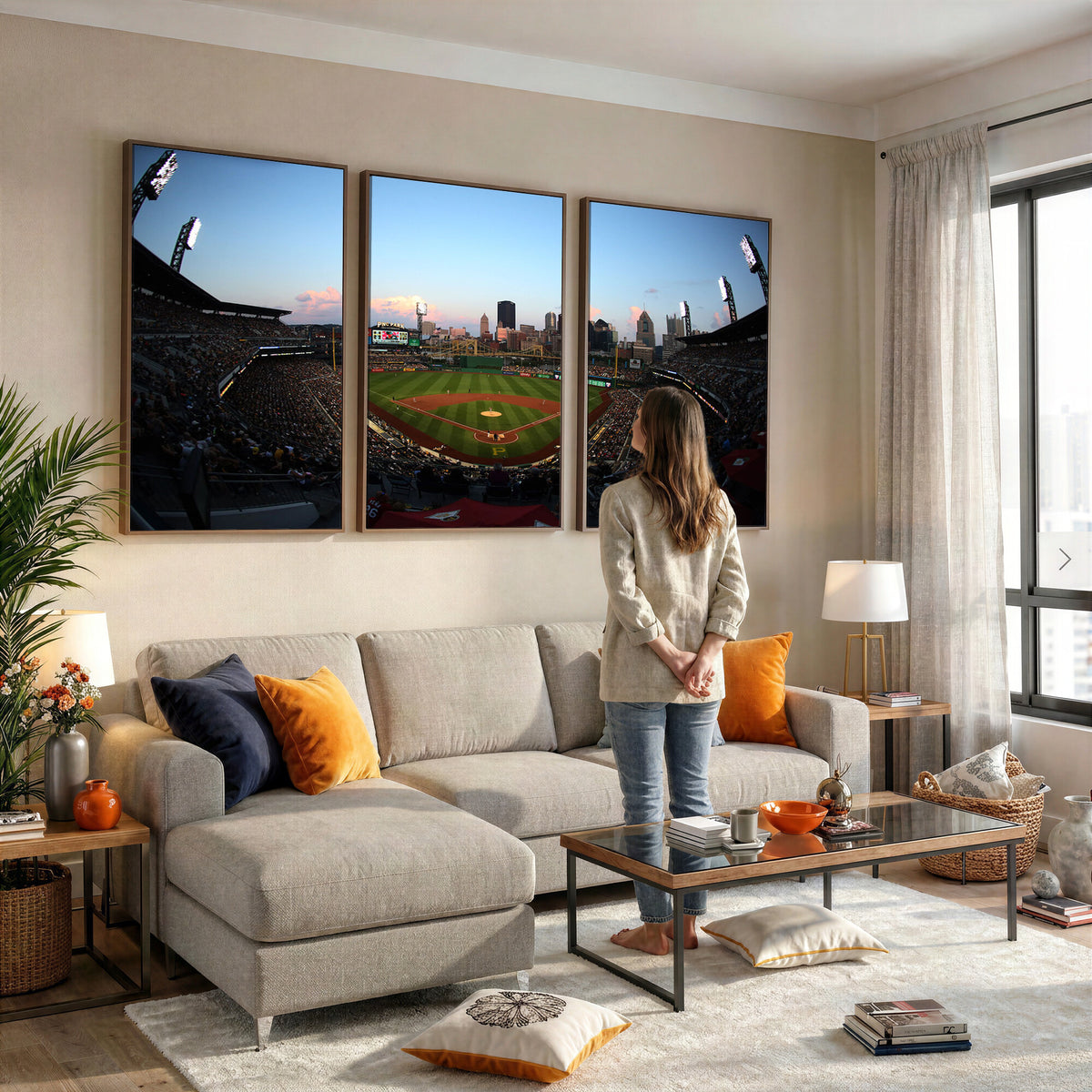 67670-MGV-CV-36X24 - PNC Park Evening Game Triple Canvas Wall Art | Pittsburgh Pirates MLB Stadium