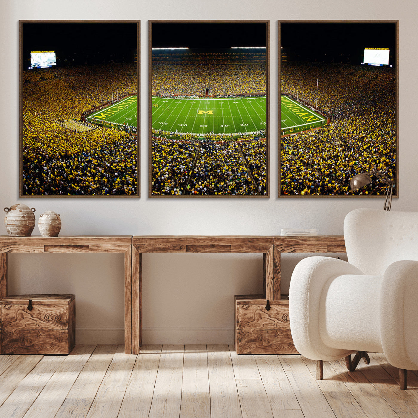 26166-MGV-CV-36X24-Stadium in Michigan Wall Art Canvas Print, Framed American Football Stadium Art Picture Print,