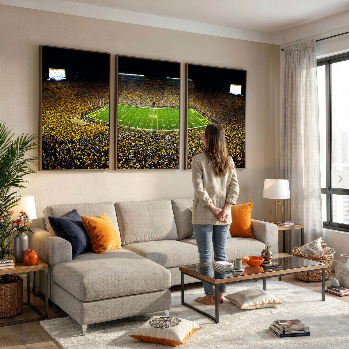 26166-MGV-CV-36X24 - Stadium in Michigan Wall Art Canvas Print, Framed American Football Stadium Art