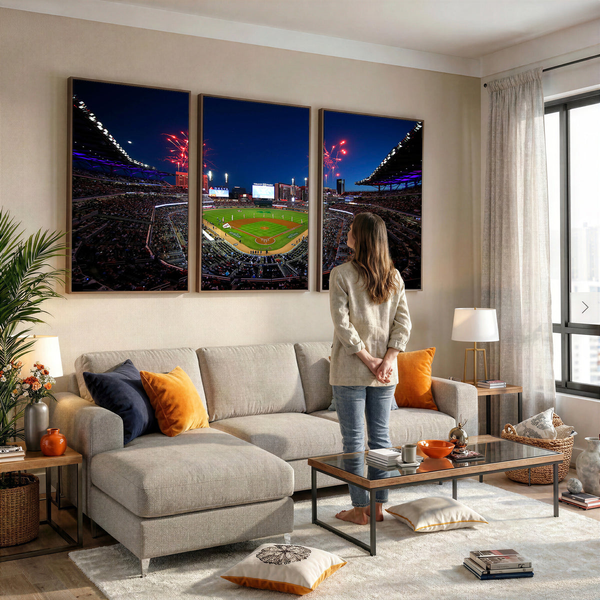 50582-MGV-CV-36X24 - Truist Park Atlanta Braves Baseball Stadium Wall Art Print | Large 3-Panel Canvas Print for Sports