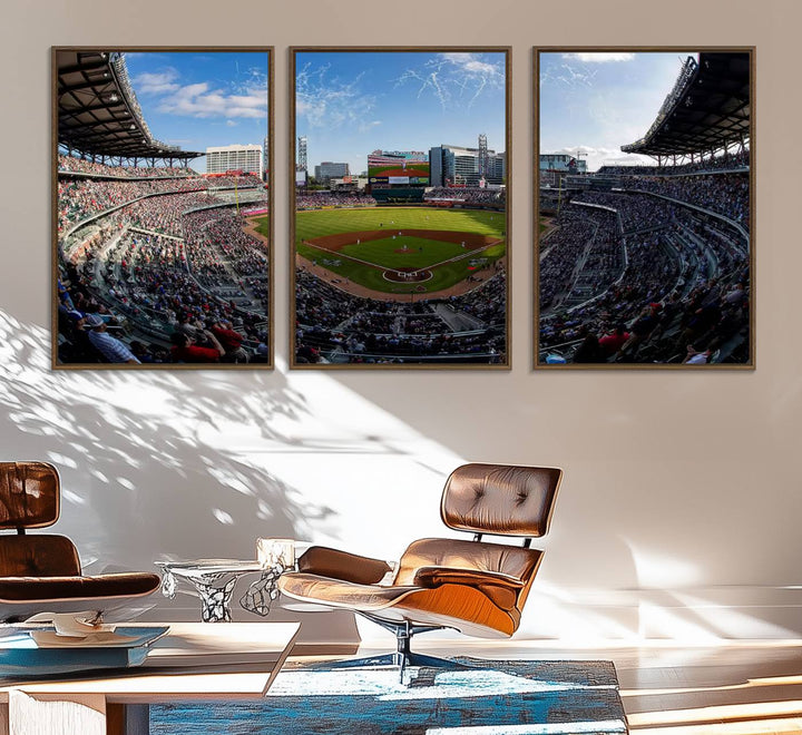 Truist Park Stadium Triple Canvas: Atlanta Braves Game Day Sky—Perfect Decor!.