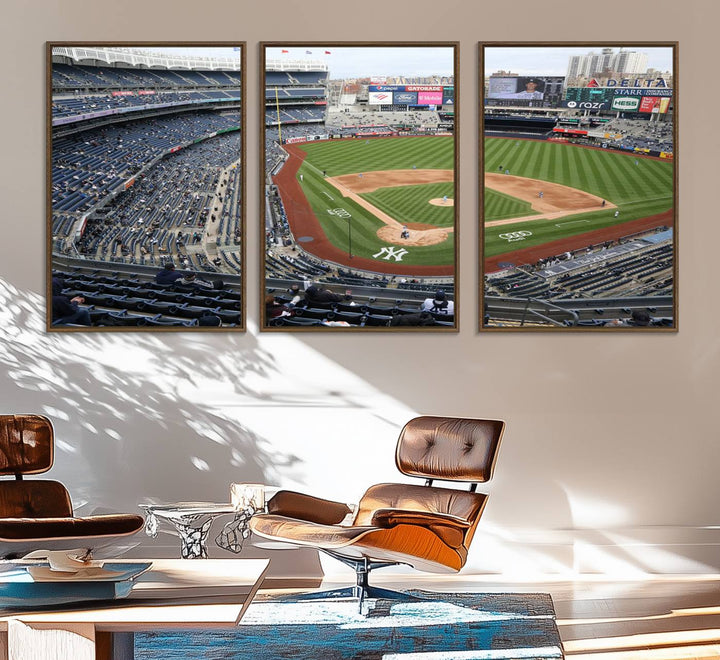 Aerial view of Yankee Stadium filled with fans, showcased on a New York Yankees Stadium Wall Art Canvas Print.