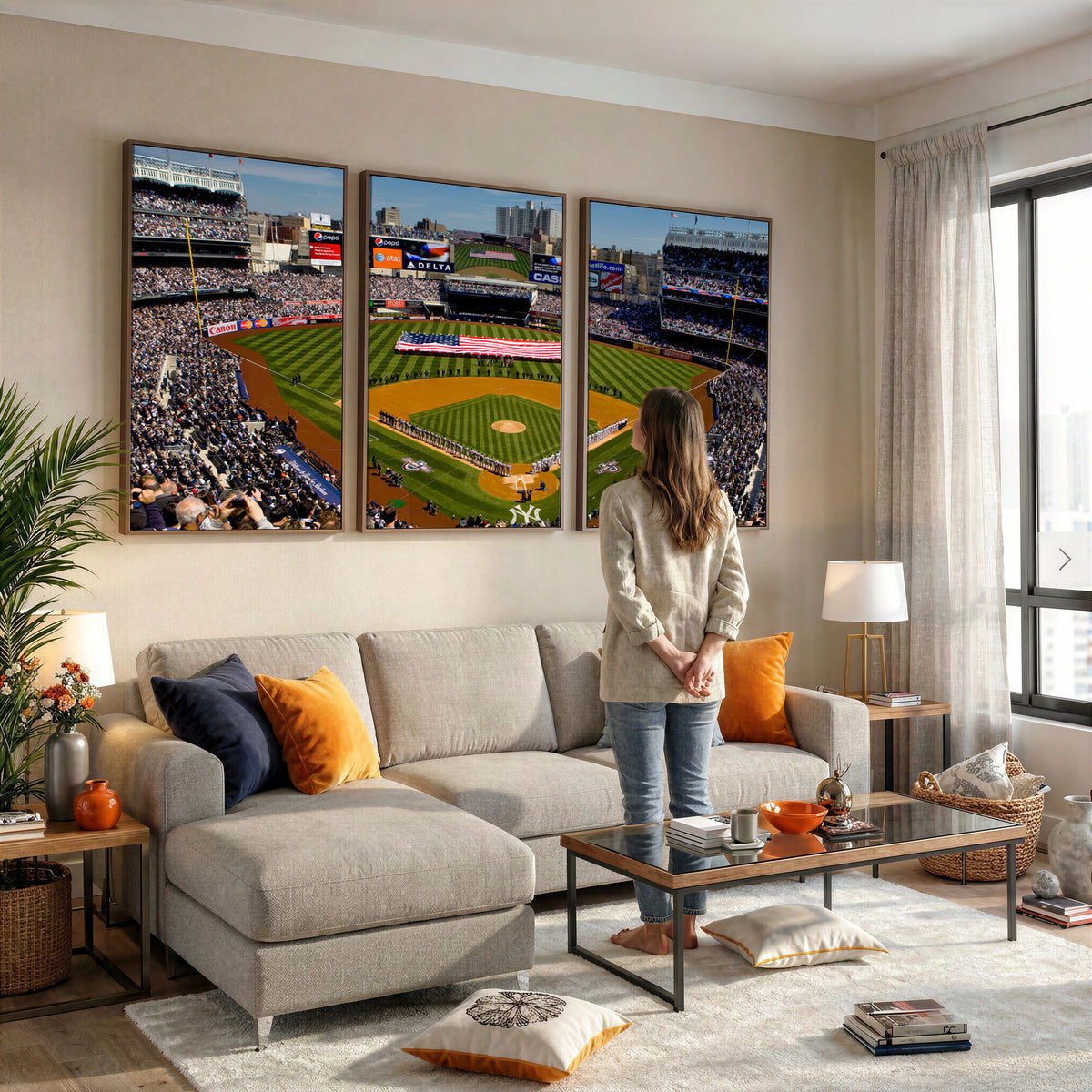 20879-MGV-CV-36X24 - Yankee Stadium New York Wall Art Print | 3-Panel Canvas Print of Yankees Baseball Stadium