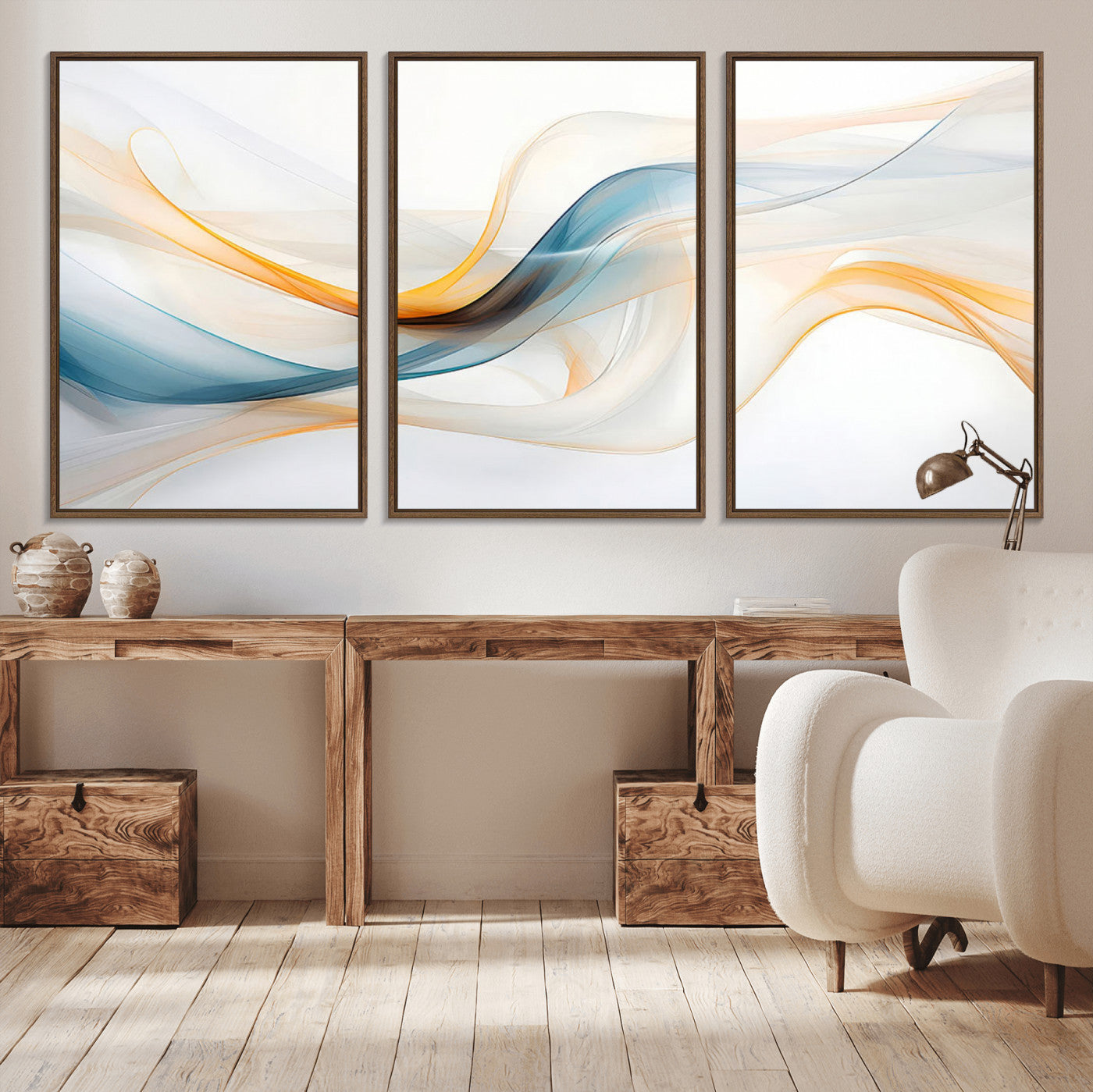 MGV-FC-60X30-3P - Decorative Turquoise Abstract Wave Wall Art Canvas Print