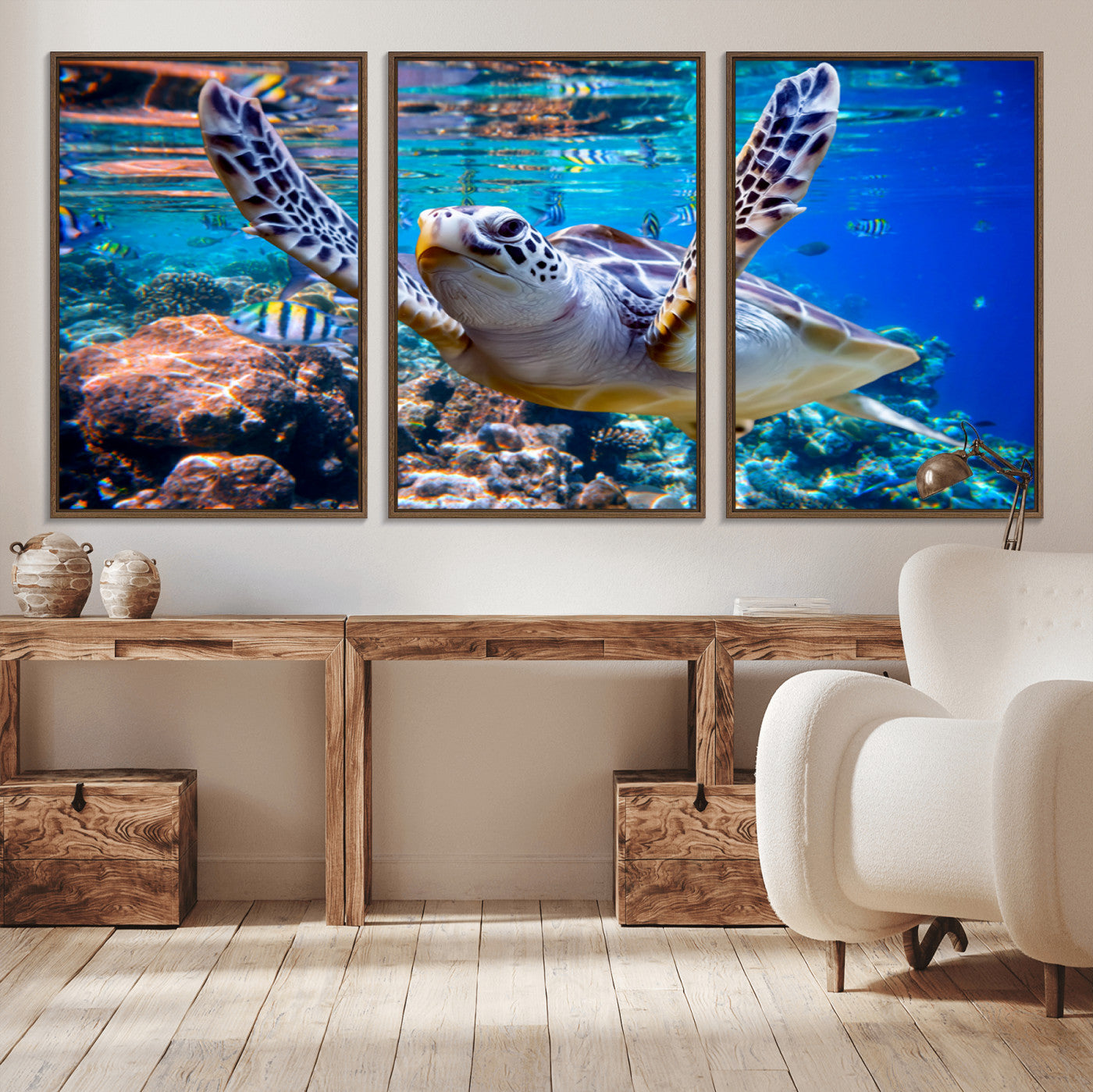 MGV-FC-60X30-3P - Underwater Sea Turtle Wall Art Canvas Print – Vibrant Ocean Coral Reef Décor, Ready to Hang