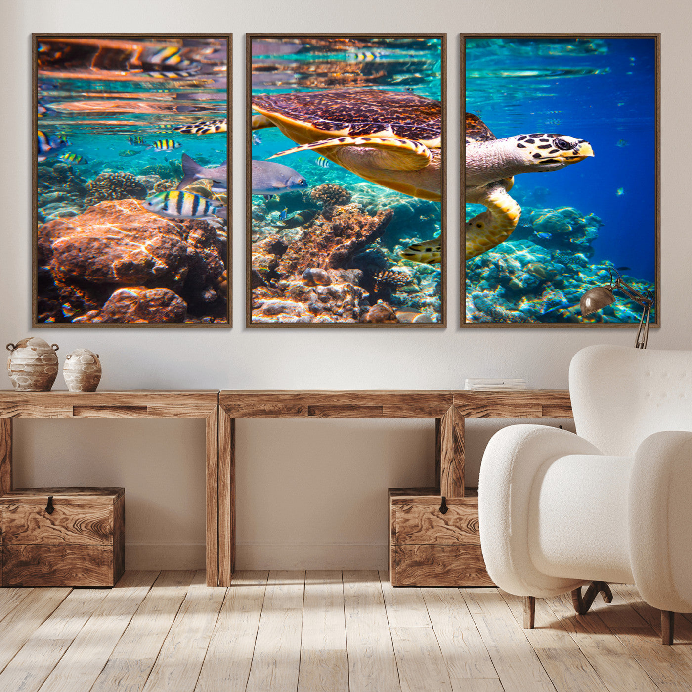 MGV-FC-60X30-3P - Sea Turtle Wall Art Canvas Print – Vibrant Ocean Coral Reef Décor, Ready to Hang