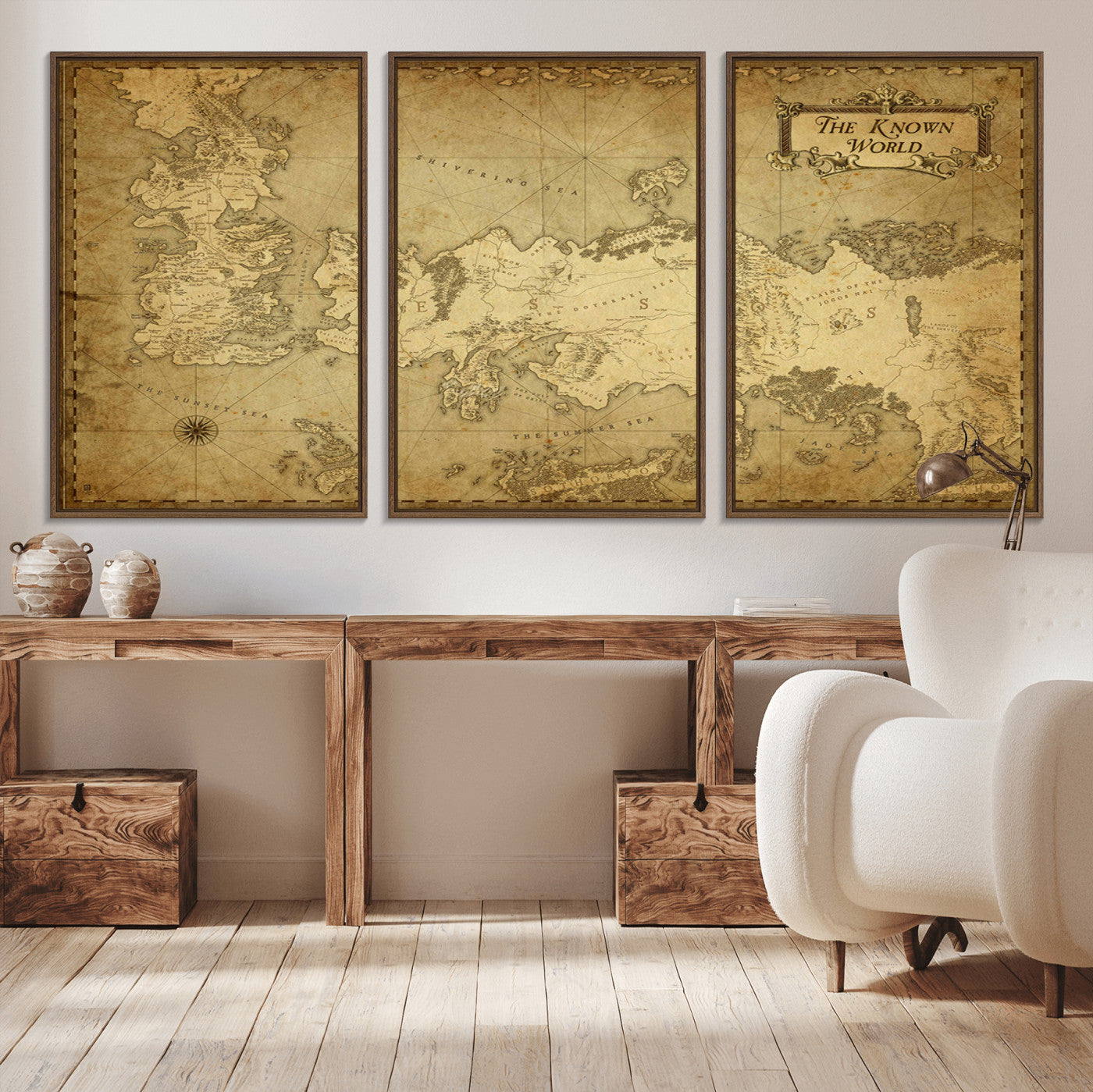 MGV-FC-60X30-3P - Vintage Game of Thrones Map Wall Art | Westeros and Essos Antique Style Print | The Known World in