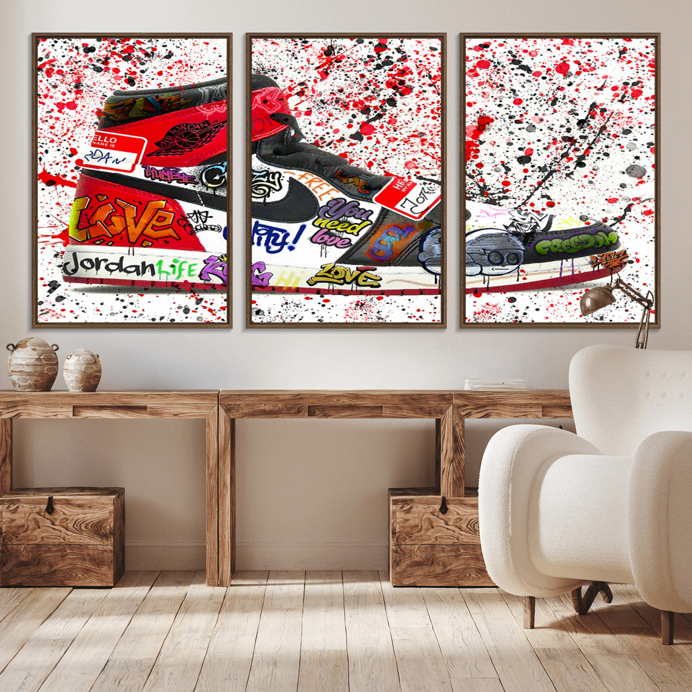 MGV-FC-60X30-3P - Jordan Shoes Graffiti Wall Art Canvas Print- Jordan Graffiti Canvas Wall Art - Framed Perfect for
