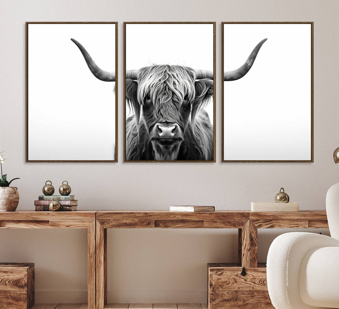 The Highland Wall Art Canvas captures minimalist farmhouse style with its black and white design.