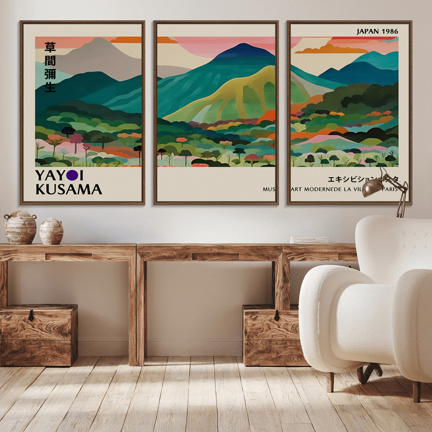 MGV-FC-60X30-3P - Yayoi Kusama Wall Art, Yayoi Wall Art Canvas, Vibrant Mountain Landscape Canvas Print with Bold