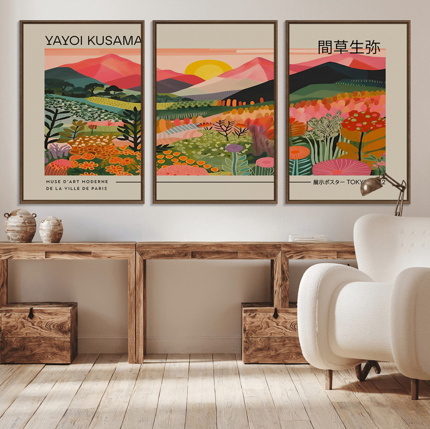 MGV-FC-60X30-3P - Yayoi Kusama 1986 Wall Art Print - Wabi Sabi Japanese Wall Art Print - Vibrant Abstract Landscape
