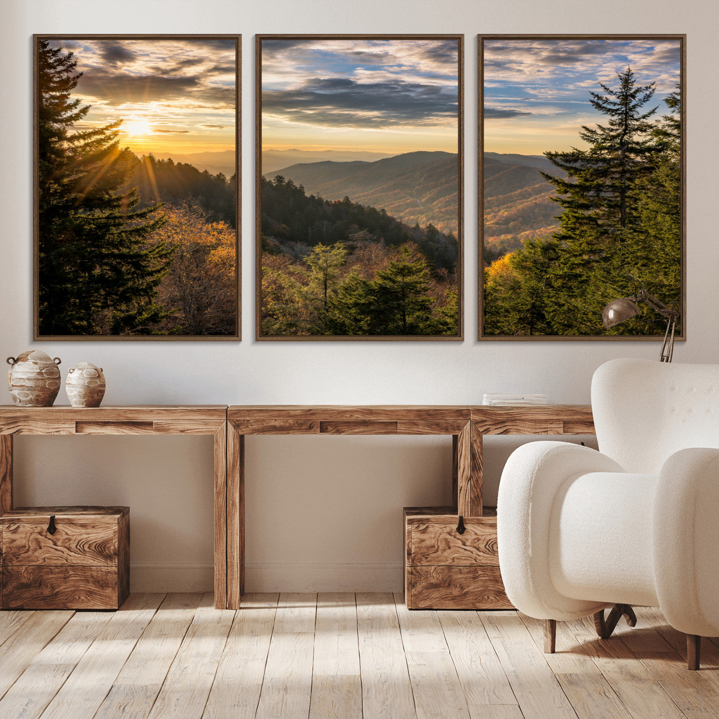 MGV-FC-60X30-3P - Sunrise Over the Smoky Mountains Canvas Wall Art – Breathtaking Scenic Landscape Photography in a