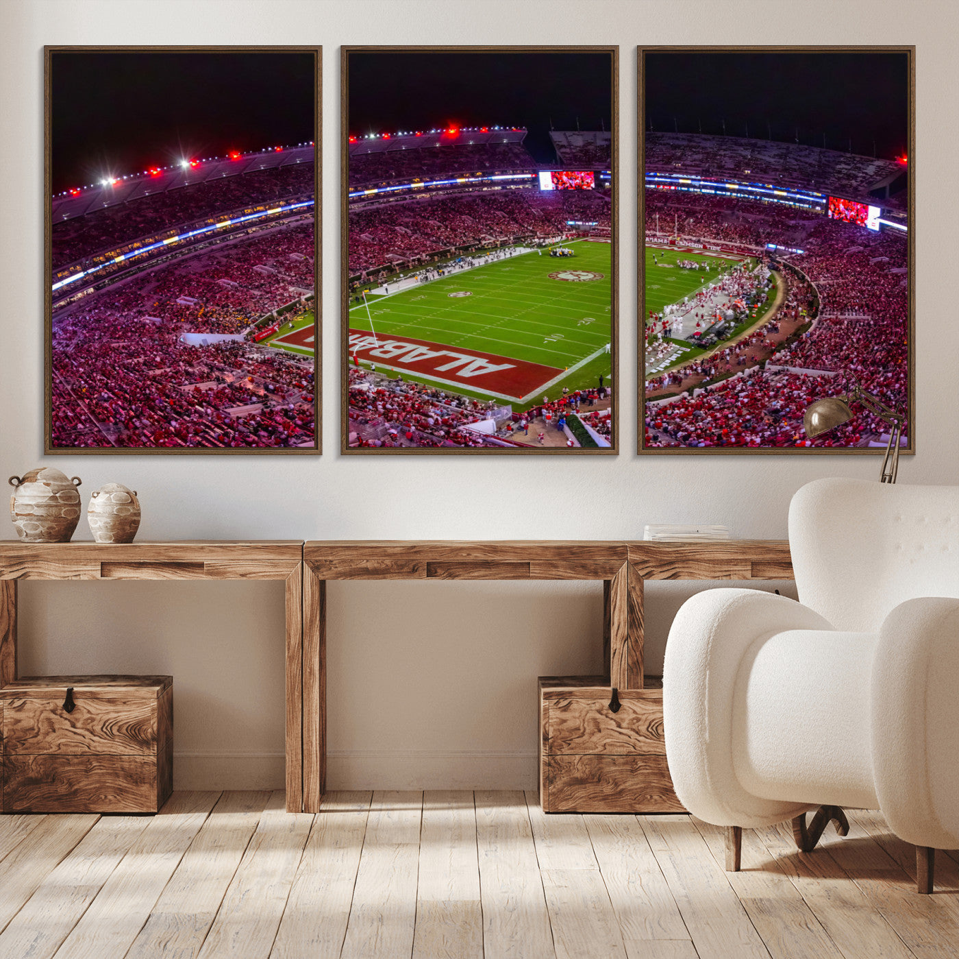 MGV-FC-60X30-3P - Bryant-Denny Stadium Night Game Triple Canvas Wall Art - Alabama Crimson Tide Football Match