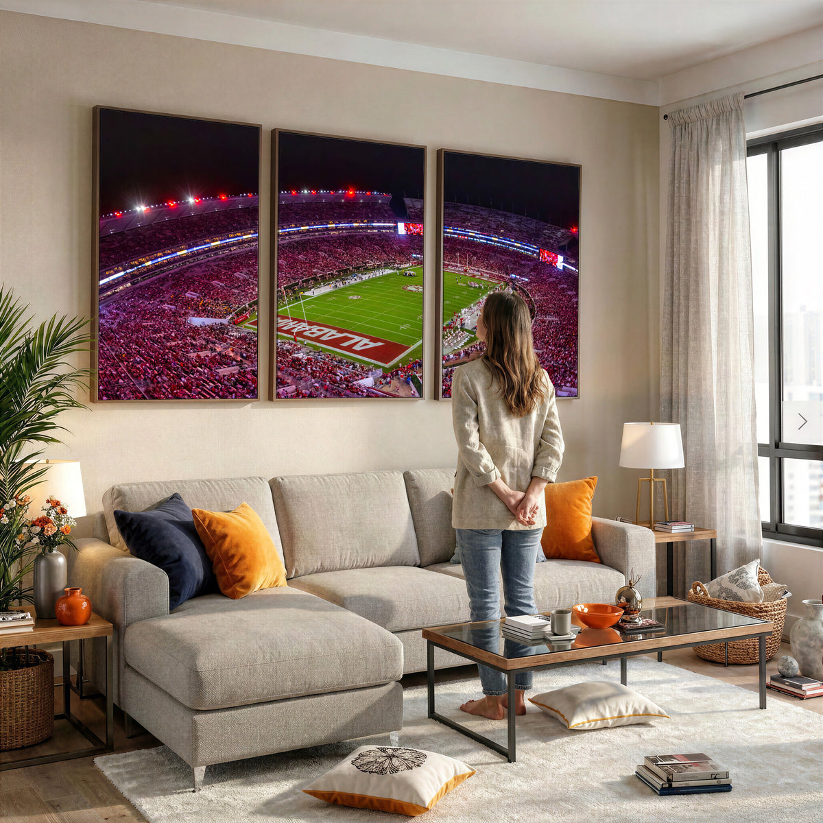 11343-MGV-CV-36X24 - Bryant-Denny Stadium Night Game Triple Canvas Wall Art | Alabama Crimson Tide Football