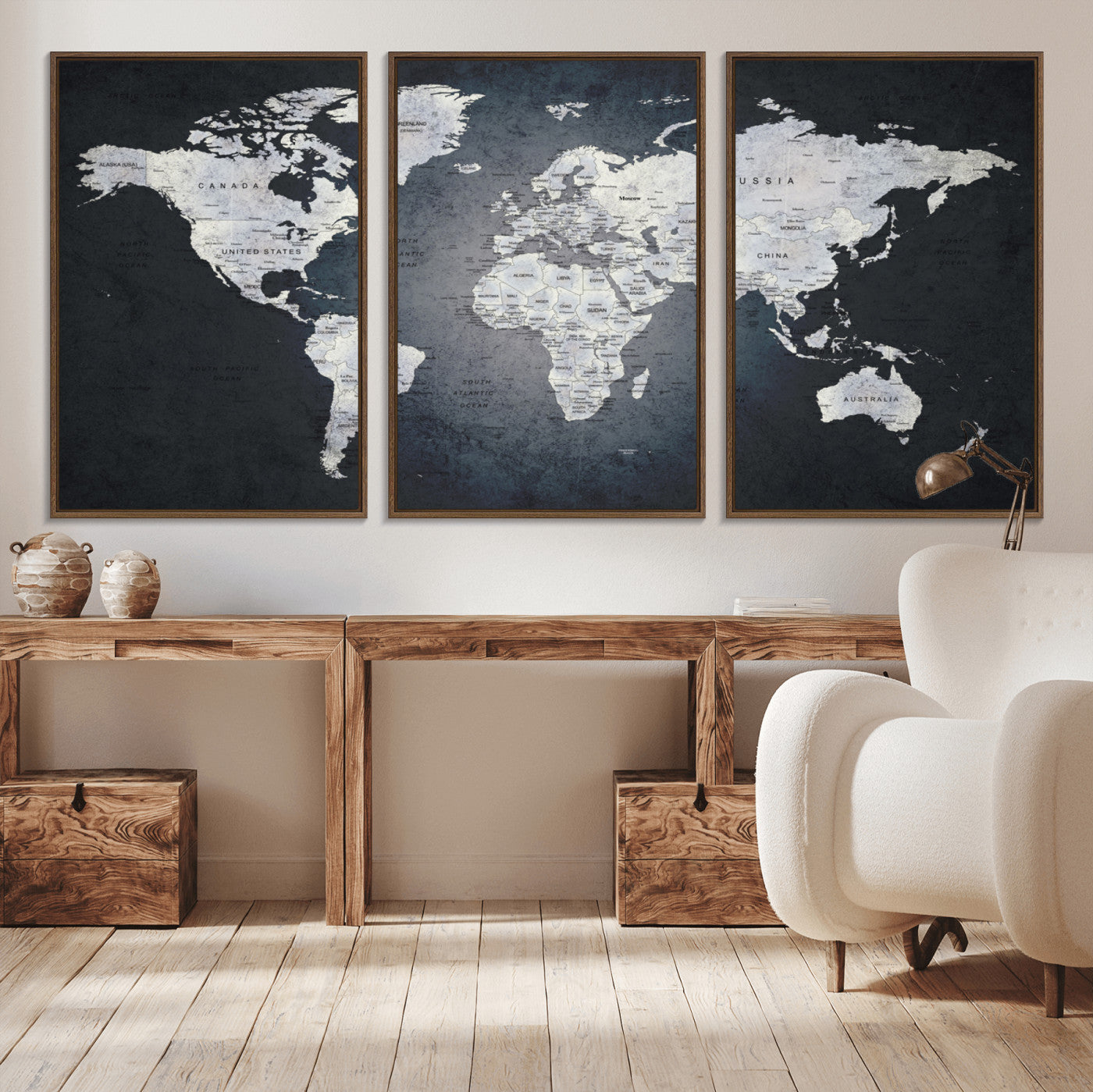 MGV-FC-60X30-3P - World Map Wall Art Canvas Print for Home and Office Decor