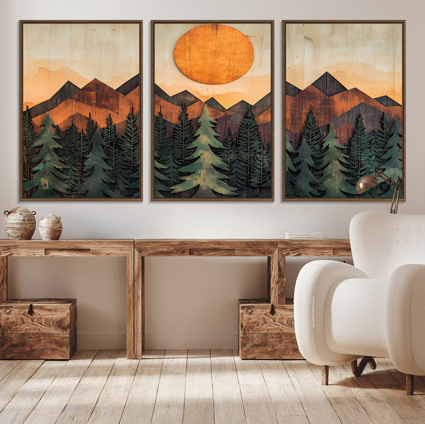 MGV-FC-60X30-3P - Sunset Mountain Landscape Canvas Wall Art Print - Nature Decor for Living Room, Office