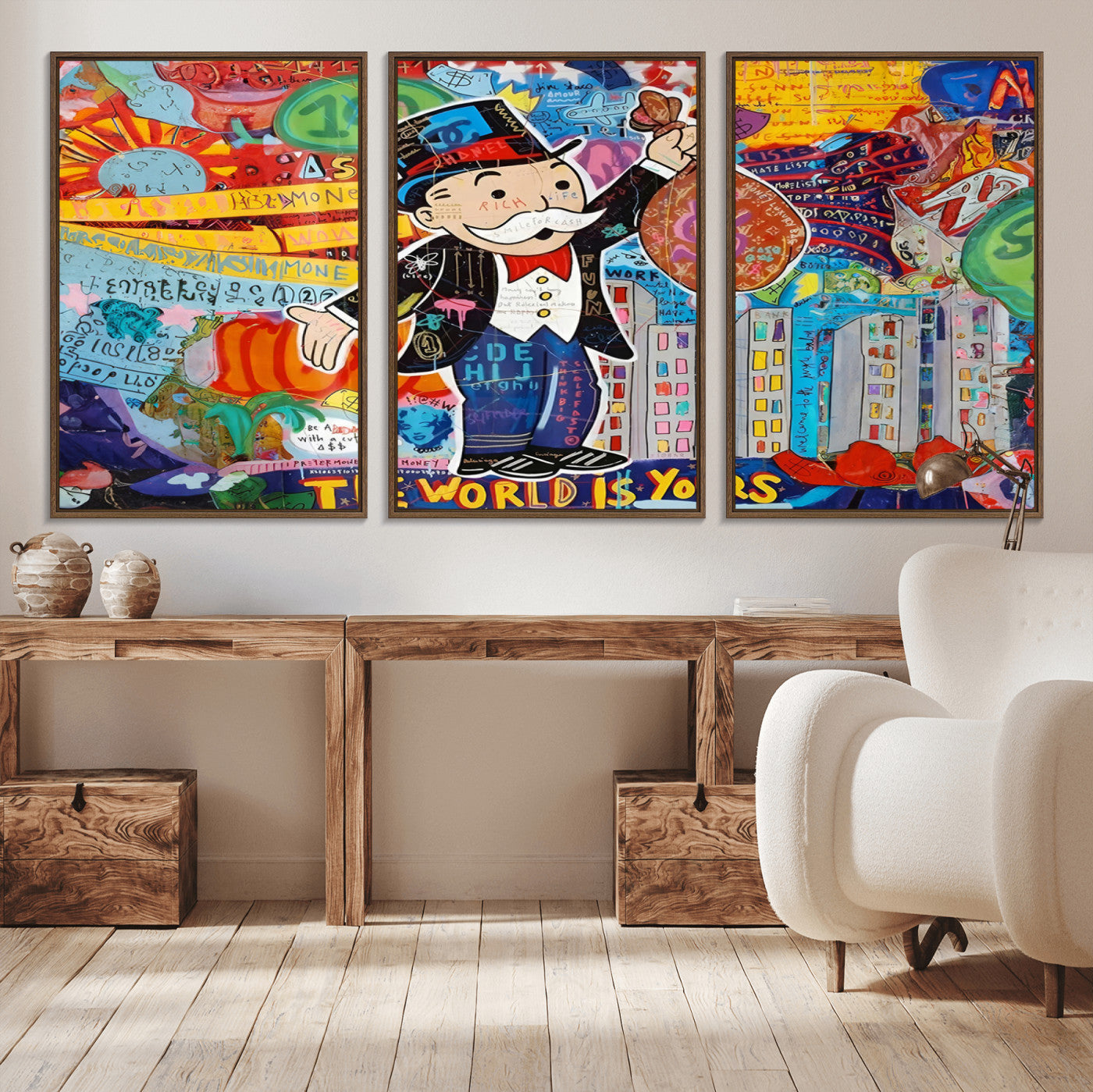 96320-MGV-CV-36X24-Pop Art Monopoly Man Canvas Wall Art Print - Bold and Colorful Street Art-Inspired Decor for Living