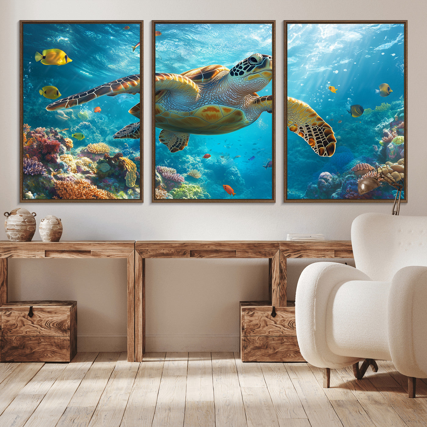 MGV-FC-60X30-3P - Sea Turtle Underwater Canvas Wall Art Print - Vibrant Ocean Wildlife Decor, Marine Wall Art