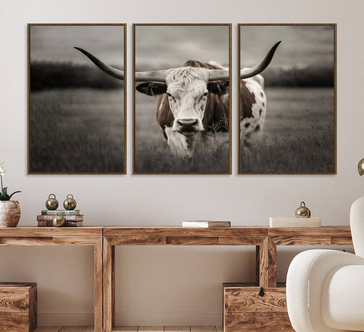 Large Texas Longhorn Cow Canvas for Western decor.