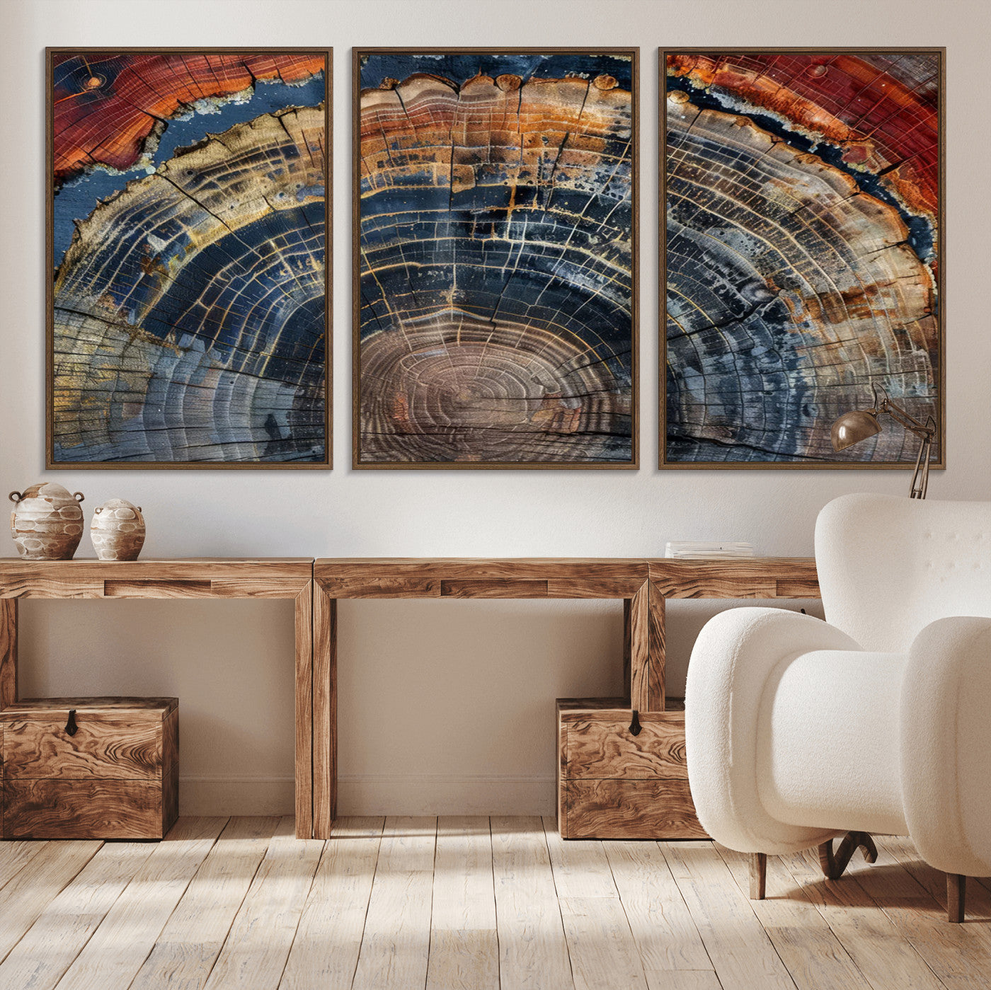 MGV-FC-60X30-3P - Abstract Tree Ring Wall Art, Colorful Framed Tree Ring Wall Decor, Minimalist Home Canvas Art,