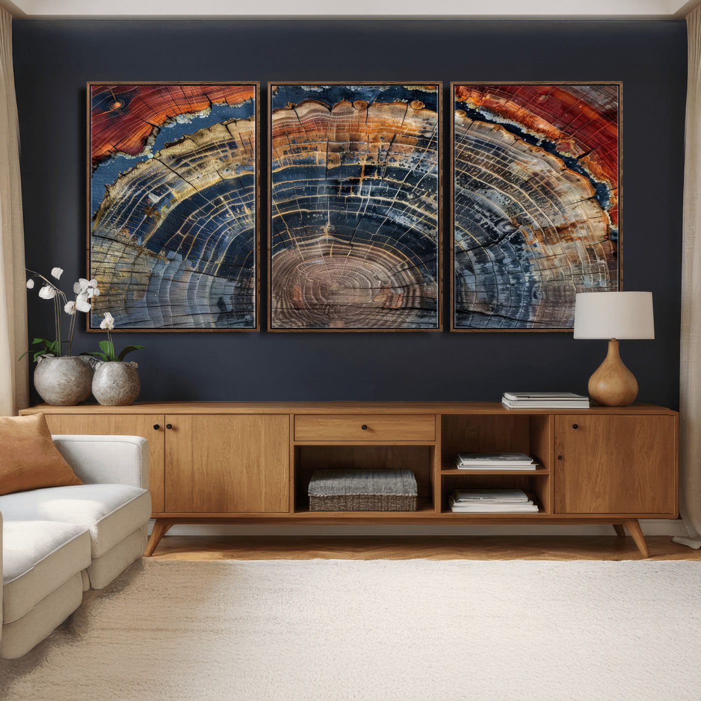 63519-MGV-CV-36X24 - Abstract Tree Ring Wall Art Canvas Print – Colorful Framed Minimalist Nature Tree Rings Home Artwork for Home and Office Decor